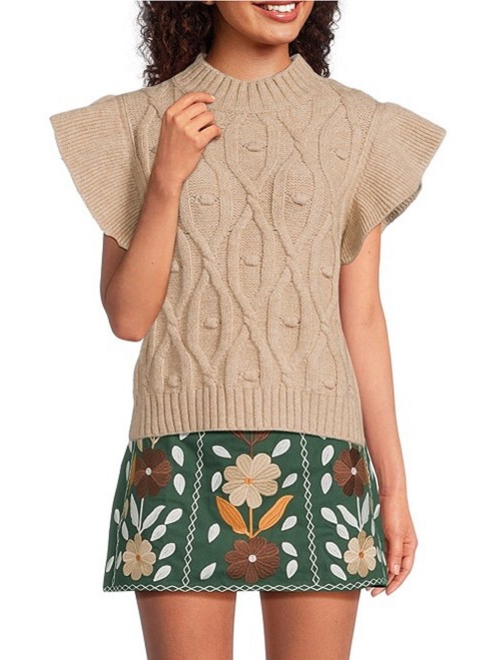 NWT J.Marie Elliot Cap Sleeve Crew Neck Cable Knit Sweater Size XL